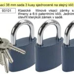 Zámky visací 38 mm sada 3 kusy sjednocené na stejný klíč Zlevněný