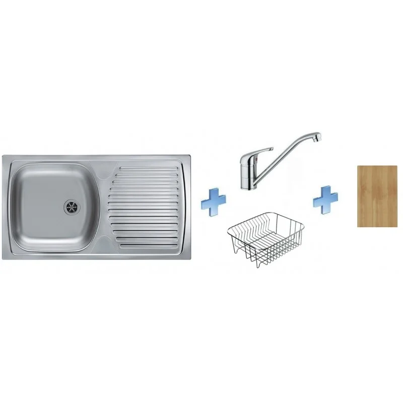 ALVEUS set dřez Basic 170 satin + baterie Milena II + krájecí deska + nerezový košík Nová Kolekce