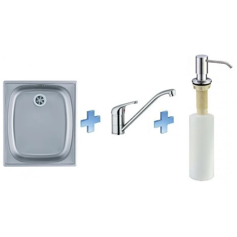 Značkový ALVEUS set dřez Basic 10 satin + baterie Milena II + zásobník chrom