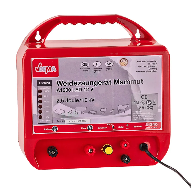 Autentický DEMA Elektrický ohradník 12 V 2,5 J do 10000 V Mammut A1200 LED