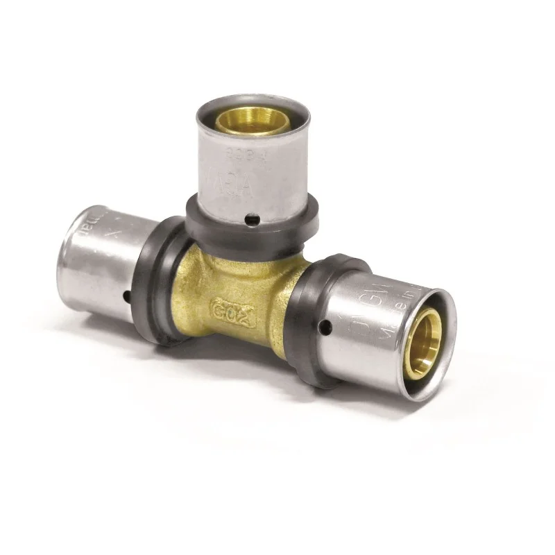 Značkový PipeTec Deutschland Mosazná lisovací spojka T 32x3 / 32x3 / 32x3 TH