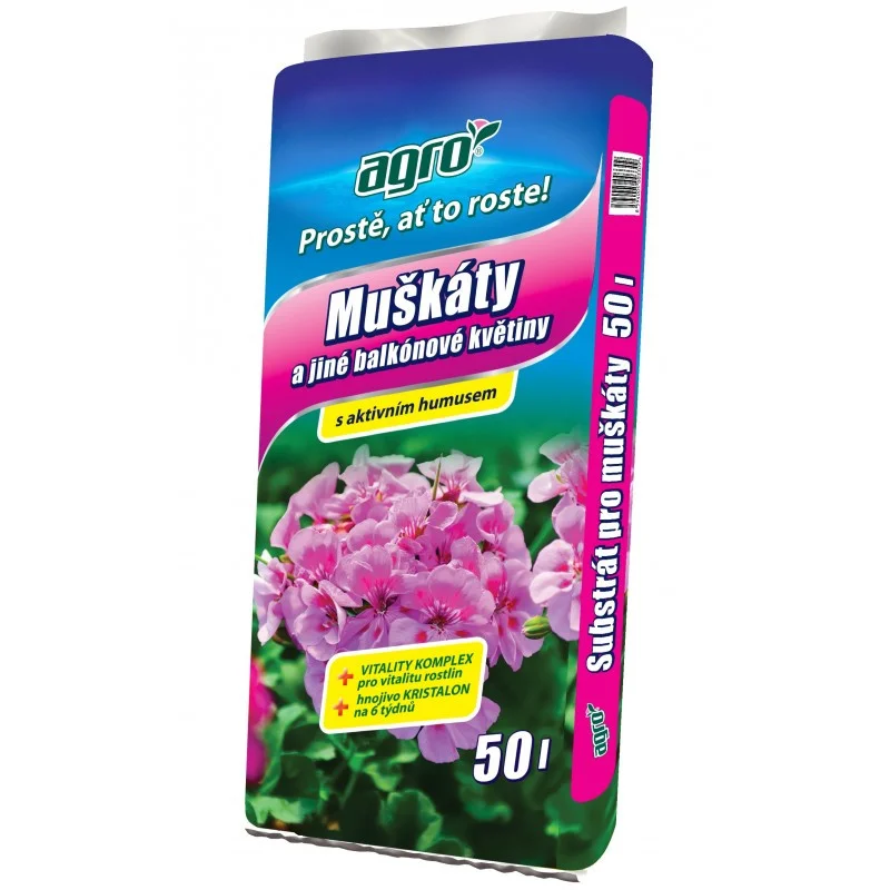 AGRO Substrát na muškáty a jiné balkonové květiny 50 L Super Cena